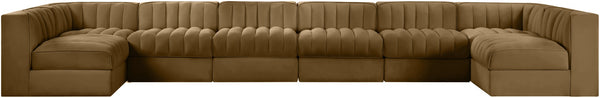 Meridian Furniture Rummi Eight Piece Channel Tufted Velvet Modular Sectional for Open Living Spaces 660Saddle-Sec8A