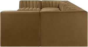 Meridian Furniture Rummi Eight Piece Channel Tufted Velvet Modular Sectional for Open Living Spaces 660Saddle-Sec8A