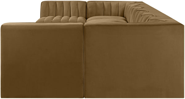 Meridian Furniture Rummi Eight Piece Channel Tufted Velvet Modular Sectional for Open Living Spaces 660Saddle-Sec8A