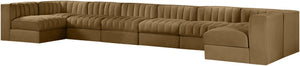 Meridian Furniture Rummi Eight Piece Channel Tufted Velvet Modular Sectional for Open Living Spaces 660Saddle-Sec8A