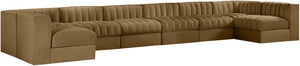 Meridian Furniture Rummi Eight Piece Channel Tufted Velvet Modular Sectional for Open Living Spaces 660Saddle-Sec8A