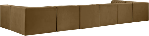 Meridian Furniture Rummi Eight Piece Channel Tufted Velvet Modular Sectional for Open Living Spaces 660Saddle-Sec8A