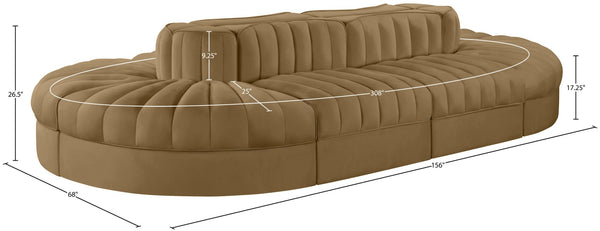 Meridian Furniture Rummi Eight Piece Modular Sectional with Channel Tufted Saddle Velvet Upholstery 660Saddle-Sec8B