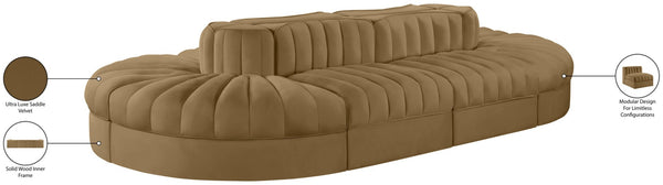 Meridian Furniture Rummi Eight Piece Modular Sectional with Channel Tufted Saddle Velvet Upholstery 660Saddle-Sec8B