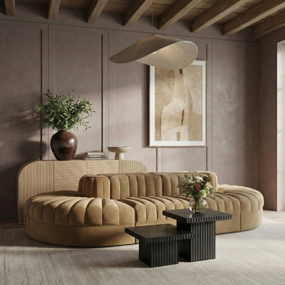 Meridian Furniture Rummi Eight Piece Modular Sectional with Channel Tufted Saddle Velvet Upholstery 660Saddle-Sec8B