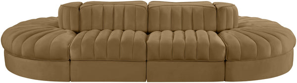 Meridian Furniture Rummi Eight Piece Modular Sectional with Channel Tufted Saddle Velvet Upholstery 660Saddle-Sec8B