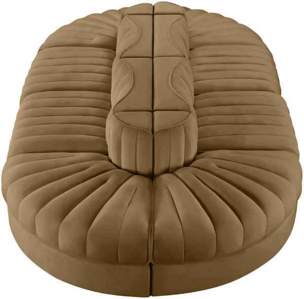 Meridian Furniture Rummi Eight Piece Modular Sectional with Channel Tufted Saddle Velvet Upholstery 660Saddle-Sec8B