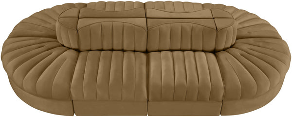 Meridian Furniture Rummi Eight Piece Modular Sectional with Channel Tufted Saddle Velvet Upholstery 660Saddle-Sec8B