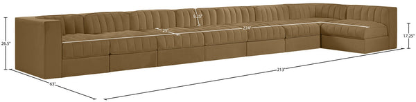 Meridian Furniture Rummi Eight Piece Modular Sectional Saddle Velvet Channel Tufted Living Room Sofa 660Saddle-Sec8D