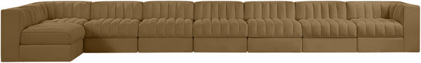 Meridian Furniture Rummi Eight Piece Modular Sectional Saddle Velvet Channel Tufted Living Room Sofa 660Saddle-Sec8D