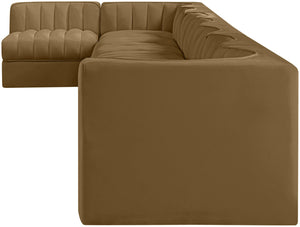 Meridian Furniture Rummi Eight Piece Modular Sectional Saddle Velvet Channel Tufted Living Room Sofa 660Saddle-Sec8D