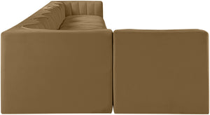 Meridian Furniture Rummi Eight Piece Modular Sectional Saddle Velvet Channel Tufted Living Room Sofa 660Saddle-Sec8D