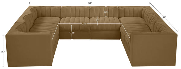 Meridian Furniture Rummi Channel Tufted Velvet Modular Sectional Stain Resistant Lounge Sofa 660Saddle-Sec8E