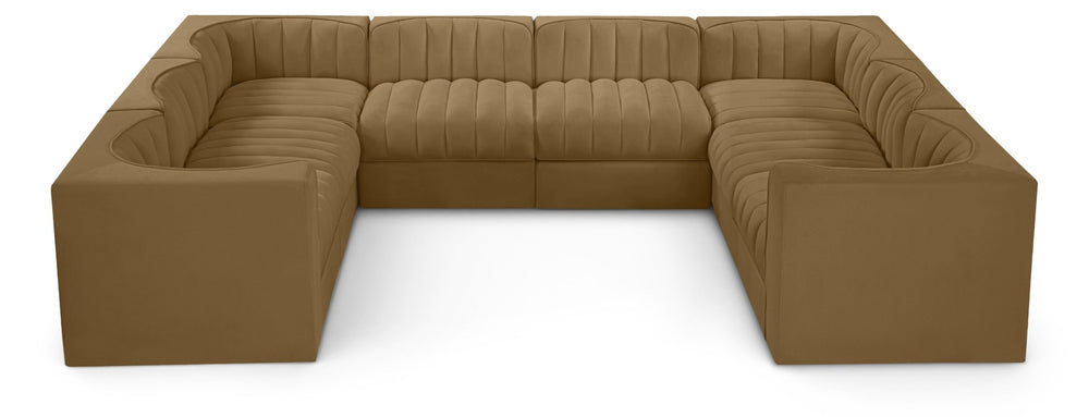 Meridian Furniture Rummi Channel Tufted Velvet Modular Sectional Stain Resistant Lounge Sofa 660Saddle-Sec8E
