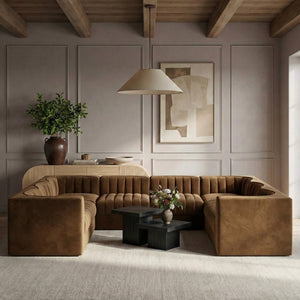 Meridian Furniture Rummi Channel Tufted Velvet Modular Sectional Stain Resistant Lounge Sofa 660Saddle-Sec8E
