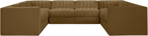 Meridian Furniture Rummi Channel Tufted Velvet Modular Sectional Stain Resistant Lounge Sofa 660Saddle-Sec8E