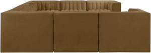 Meridian Furniture Rummi Channel Tufted Velvet Modular Sectional Stain Resistant Lounge Sofa 660Saddle-Sec8E