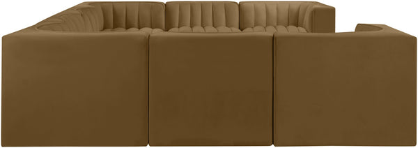 Meridian Furniture Rummi Channel Tufted Velvet Modular Sectional Stain Resistant Lounge Sofa 660Saddle-Sec8E