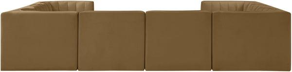 Meridian Furniture Rummi Channel Tufted Velvet Modular Sectional Stain Resistant Lounge Sofa 660Saddle-Sec8E