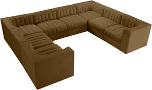 Meridian Furniture Rummi Channel Tufted Velvet Modular Sectional Stain Resistant Lounge Sofa 660Saddle-Sec8E