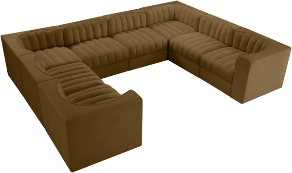 Meridian Furniture Rummi Channel Tufted Velvet Modular Sectional Stain Resistant Lounge Sofa 660Saddle-Sec8E