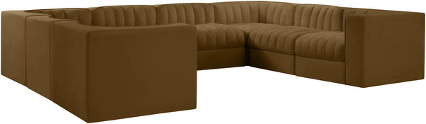 Meridian Furniture Rummi Channel Tufted Velvet Modular Sectional Stain Resistant Lounge Sofa 660Saddle-Sec8E