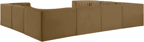 Meridian Furniture Rummi Channel Tufted Velvet Modular Sectional Stain Resistant Lounge Sofa 660Saddle-Sec8E
