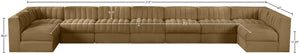 Meridian Furniture Rummi Nine Piece Modular Sectional Velvet Channel Tufted Low Profile Living Room Sofa 660Saddle-Sec9A