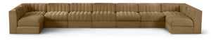 Meridian Furniture Rummi Nine Piece Modular Sectional Velvet Channel Tufted Low Profile Living Room Sofa 660Saddle-Sec9A