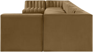Meridian Furniture Rummi Nine Piece Modular Sectional Velvet Channel Tufted Low Profile Living Room Sofa 660Saddle-Sec9A