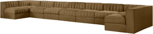Meridian Furniture Rummi Nine Piece Modular Sectional Velvet Channel Tufted Low Profile Living Room Sofa 660Saddle-Sec9A