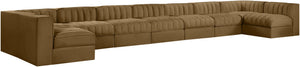 Meridian Furniture Rummi Nine Piece Modular Sectional Velvet Channel Tufted Low Profile Living Room Sofa 660Saddle-Sec9A