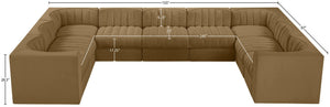 Meridian Furniture Rummi Nine Piece Modular Sectional Velvet Performance Fabric Channel Tufted Sofa 660Saddle-Sec9B