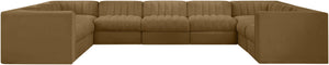 Meridian Furniture Rummi Nine Piece Modular Sectional Velvet Performance Fabric Channel Tufted Sofa 660Saddle-Sec9B