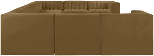 Meridian Furniture Rummi Nine Piece Modular Sectional Velvet Performance Fabric Channel Tufted Sofa 660Saddle-Sec9B