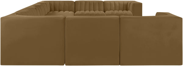 Meridian Furniture Rummi Nine Piece Modular Sectional Velvet Performance Fabric Channel Tufted Sofa 660Saddle-Sec9B