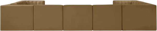 Meridian Furniture Rummi Nine Piece Modular Sectional Velvet Performance Fabric Channel Tufted Sofa 660Saddle-Sec9B