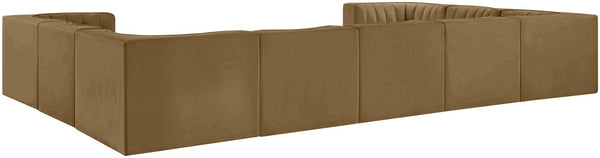 Meridian Furniture Rummi Nine Piece Modular Sectional Velvet Performance Fabric Channel Tufted Sofa 660Saddle-Sec9B
