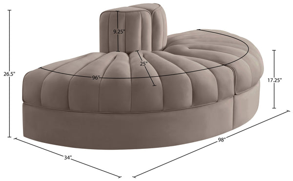 Meridian Furniture Rummi Channel Tufted Velvet Modular Sofa with Stain Resistant Performance Fabric 660Taupe-2RC