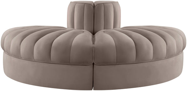 Meridian Furniture Rummi Channel Tufted Velvet Modular Sofa with Stain Resistant Performance Fabric 660Taupe-2RC