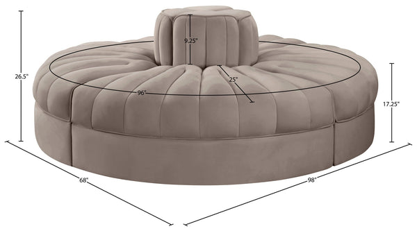 Meridian Furniture Rummi Modular Sofa with Channel Tufted Velvet and Solid Wood Frame for Lounge Spaces 660Taupe-4RC