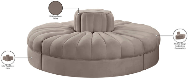 Meridian Furniture Rummi Modular Sofa with Channel Tufted Velvet and Solid Wood Frame for Lounge Spaces 660Taupe-4RC