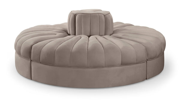 Meridian Furniture Rummi Modular Sofa with Channel Tufted Velvet and Solid Wood Frame for Lounge Spaces 660Taupe-4RC