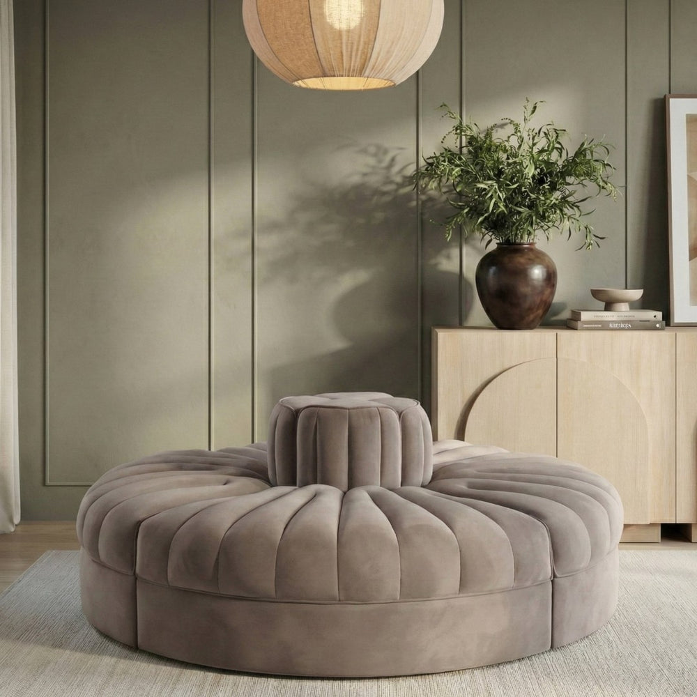 Meridian Furniture Rummi Modular Sofa with Channel Tufted Velvet and Solid Wood Frame for Lounge Spaces 660Taupe-4RC