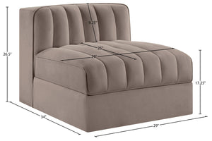 Meridian Furniture Rummi Channel Tufted Velvet Modular Chair for Modern and Contemporary Living Rooms Taupe Armless 660Taupe-Armless