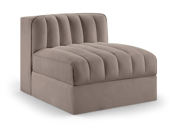 Meridian Furniture Rummi Channel Tufted Velvet Modular Chair for Modern and Contemporary Living Rooms Taupe Armless 660Taupe-Armless