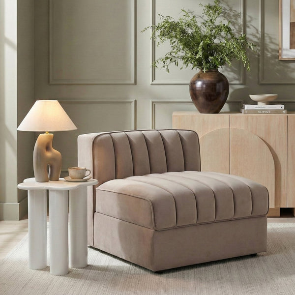 Meridian Furniture Rummi Channel Tufted Velvet Modular Chair for Modern and Contemporary Living Rooms Taupe Armless 660Taupe-Armless