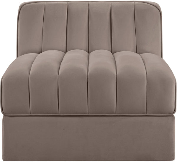 Meridian Furniture Rummi Channel Tufted Velvet Modular Chair for Modern and Contemporary Living Rooms Taupe Armless 660Taupe-Armless