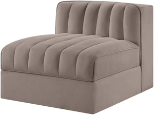 Meridian Furniture Rummi Channel Tufted Velvet Modular Chair for Modern and Contemporary Living Rooms Taupe Armless 660Taupe-Armless