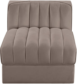 Meridian Furniture Rummi Channel Tufted Velvet Modular Chair for Modern and Contemporary Living Rooms Taupe Armless 660Taupe-Armless